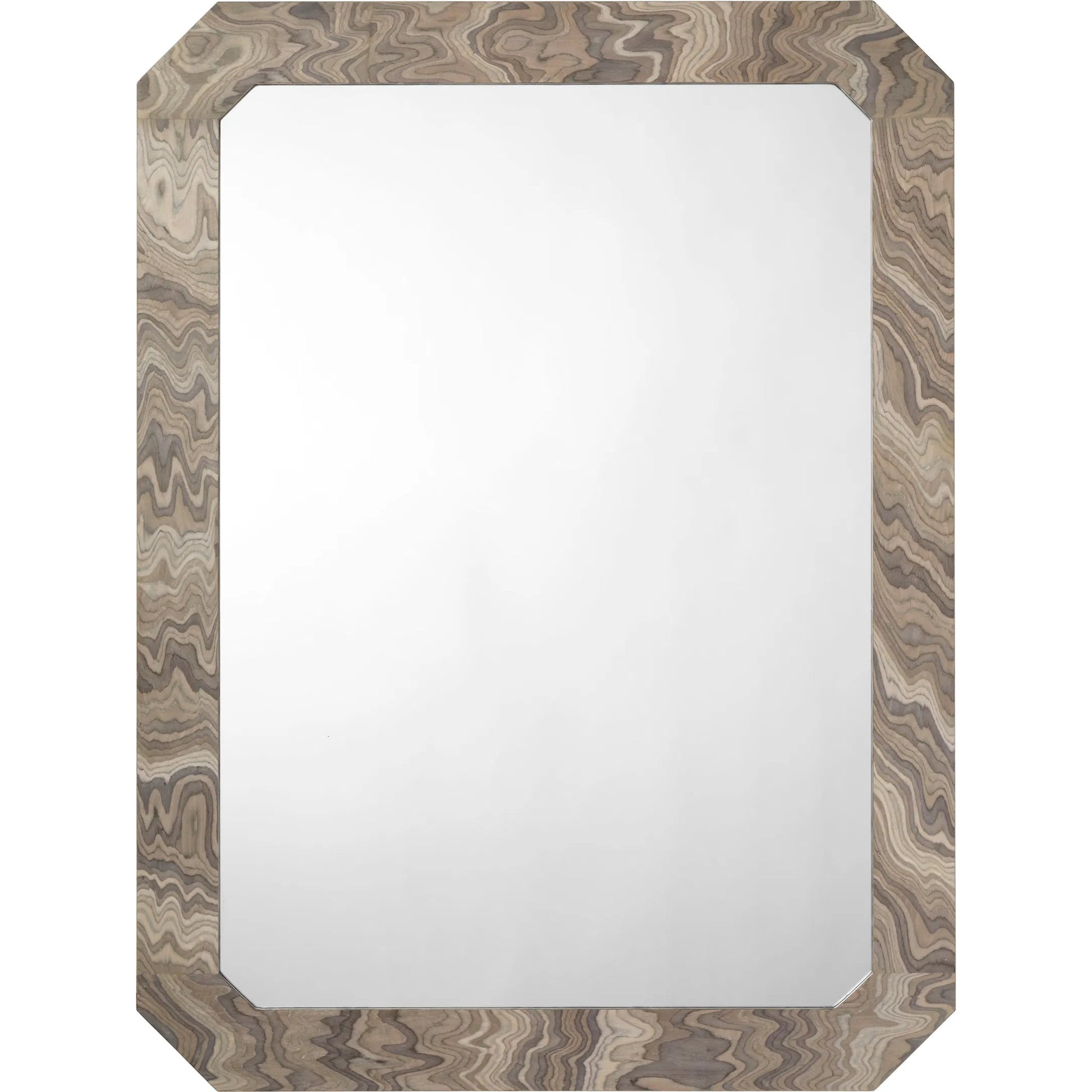 Ravine Mirror by Jamie Young in grey and sand grey. Made from wood in a unique style.