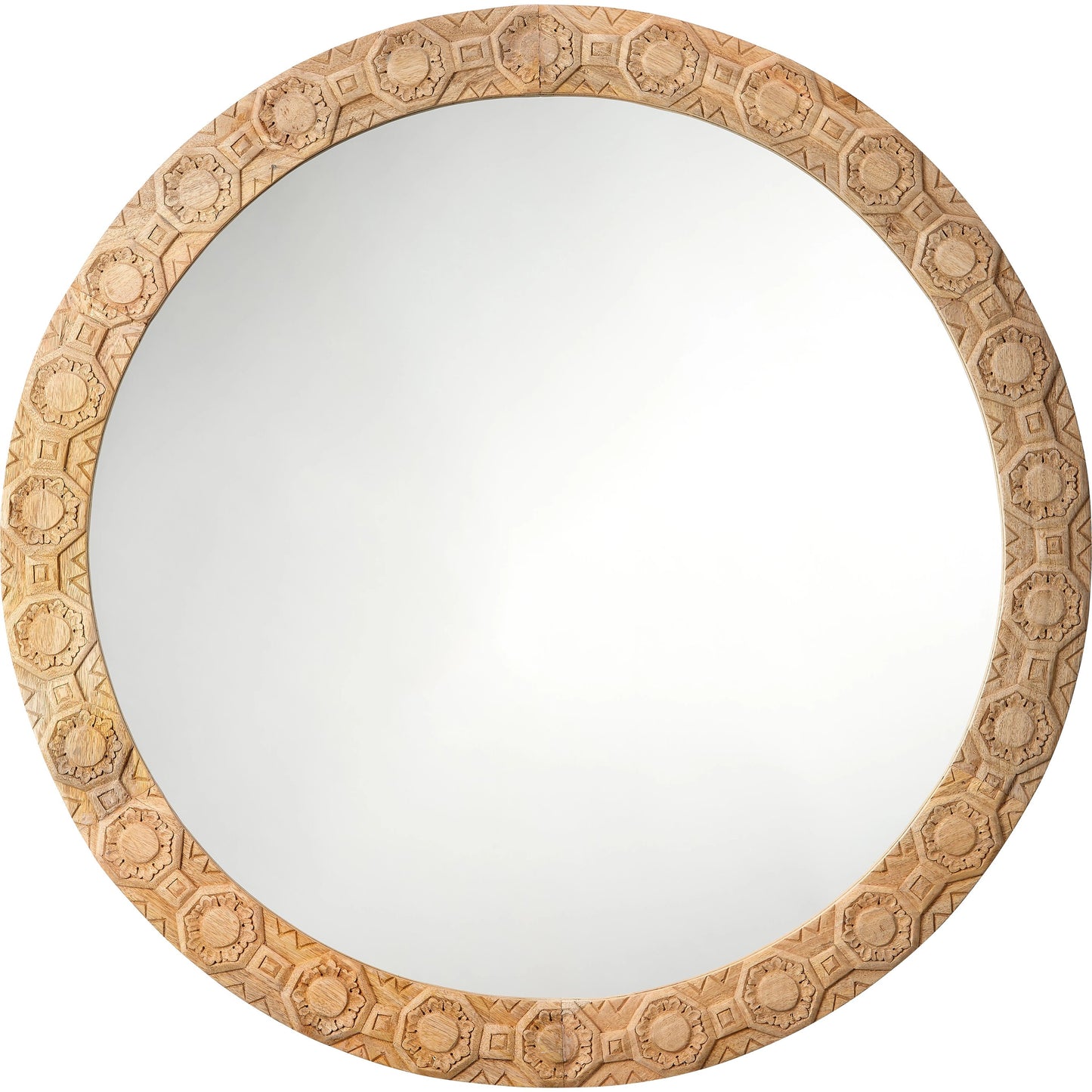 006 SI-1961295 | Primary Silo | Relief Carved Round Mirror by Jamie Young. Made from wood in a modern style.
