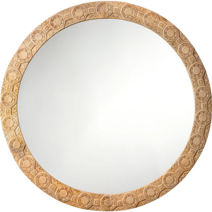 Relief Carved Round Mirror by Jamie Young. Made from wood in a modern style.