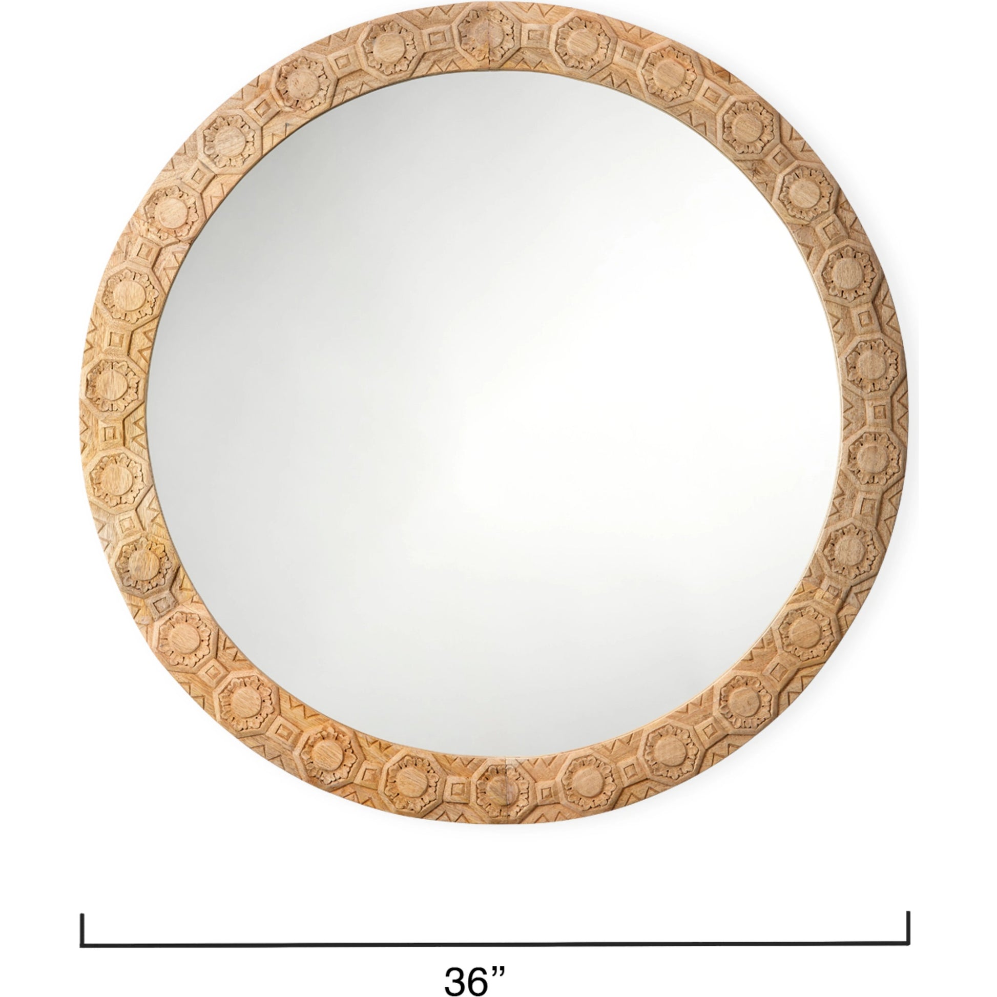 Relief Carved Round Mirror by Jamie Young. Made from wood in a modern style.