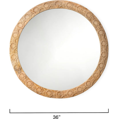 Relief Carved Round Mirror by Jamie Young. Made from wood in a modern style.