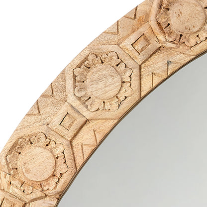 Relief Carved Round Mirror by Jamie Young. Made from wood in a modern style.