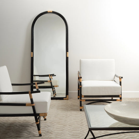 Saltwater Floor Mirror by Jamie Young. Made from wood, rattan, glass in a modern style.