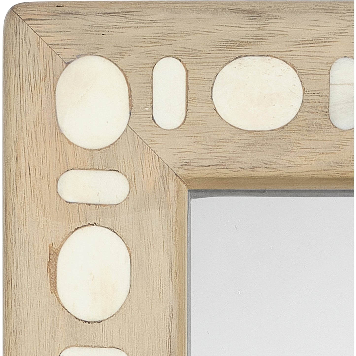 004 SI-2018910 | Closeup | Sama Wood & Bone Inlay Mirror by Jamie Young. Made from mango wood, water buffalo bone in a modern style.
