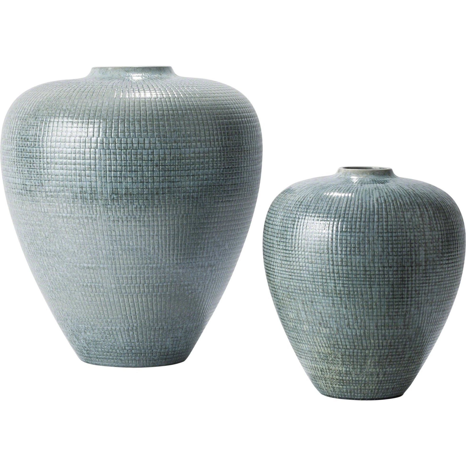 Check Bulbous Vase by Global Views in silver blue. Made from ceramic in a eclectic & global style.