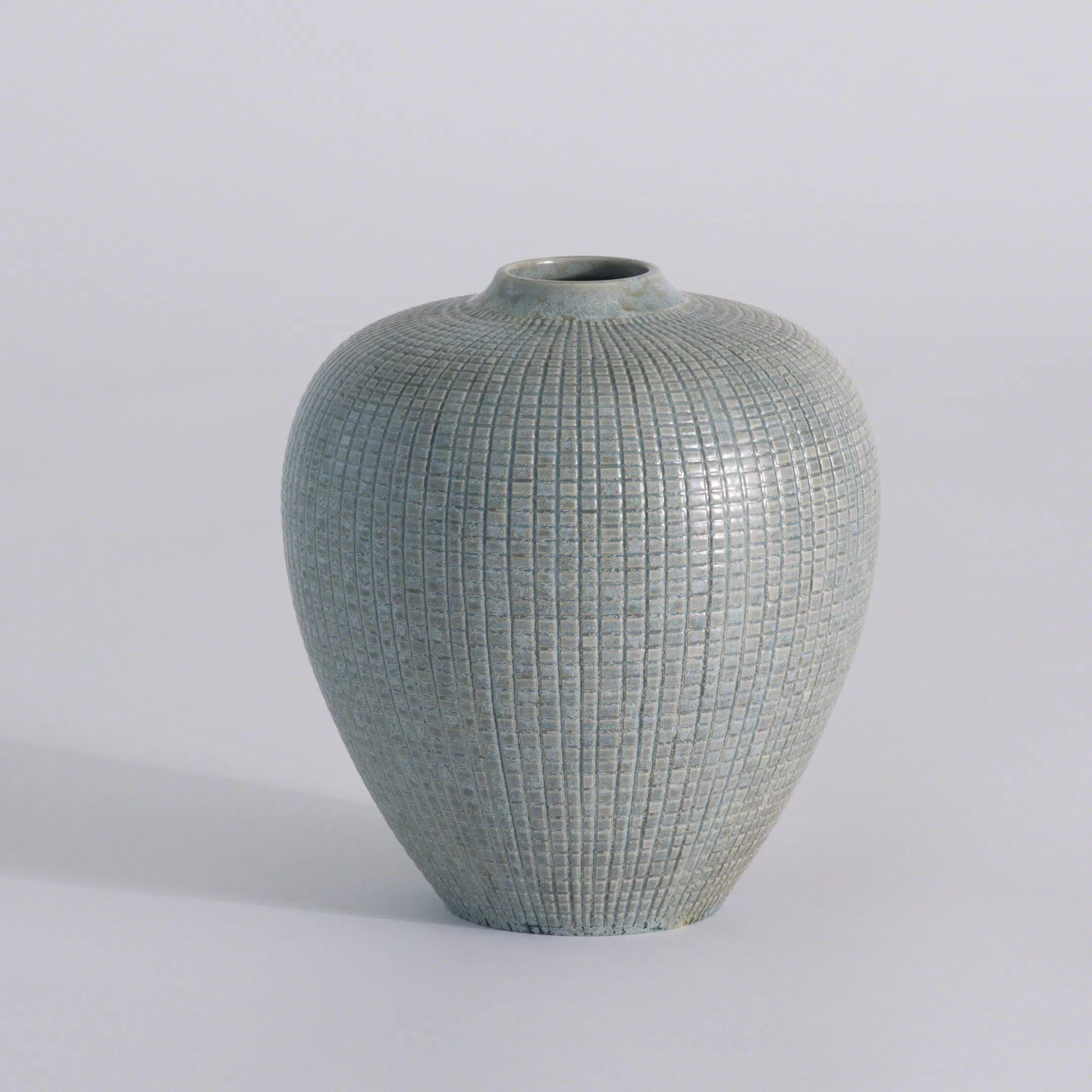 Check Bulbous Vase by Global Views in silver blue. Made from ceramic in a eclectic & global style.