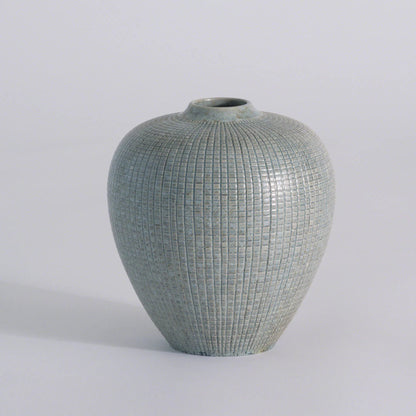 Check Bulbous Vase by Global Views in silver blue. Made from ceramic in a eclectic & global style.