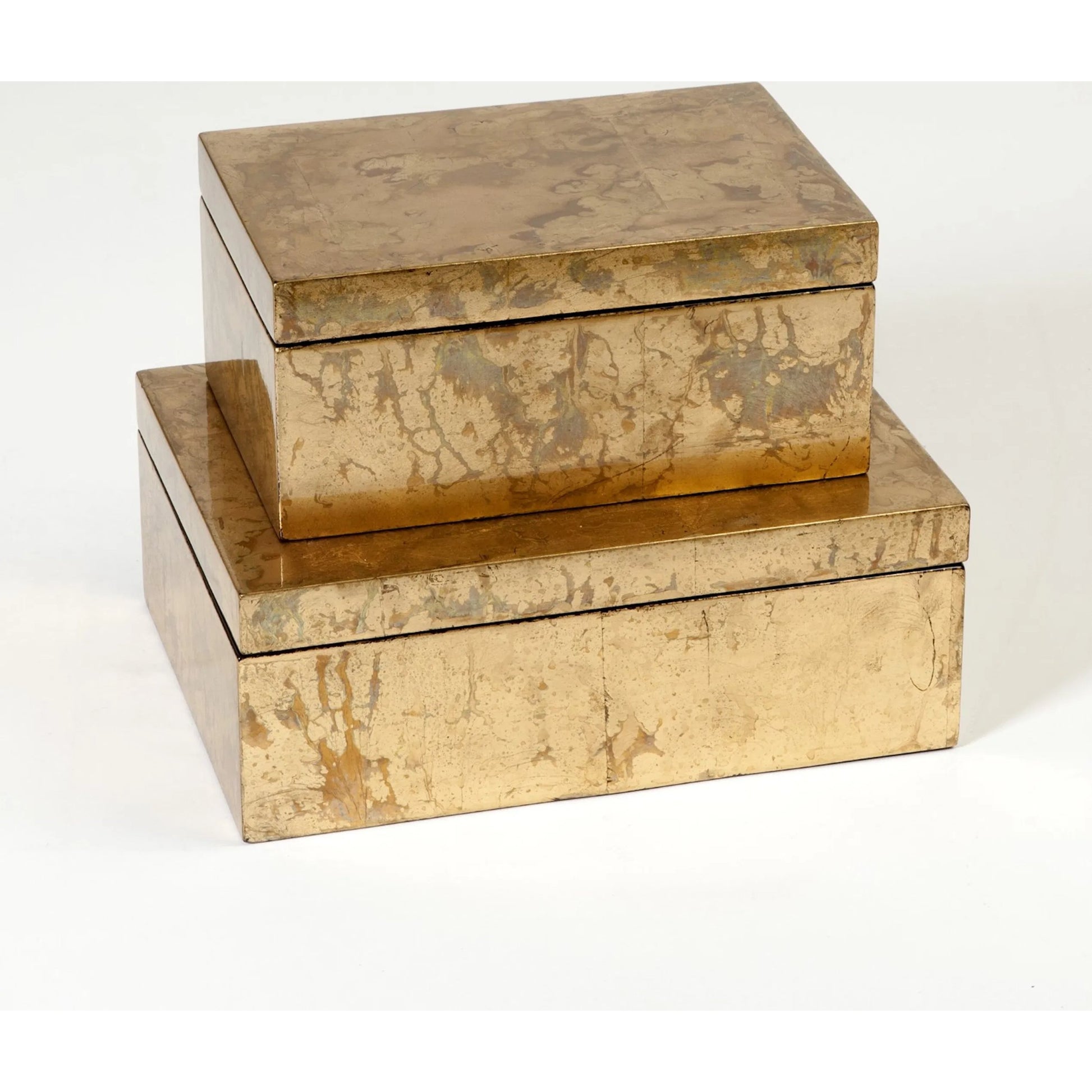 Luxe Leaf Box by Global Views in vietnamese lacquer, gold leaf. Made from mdf in a transitional style.