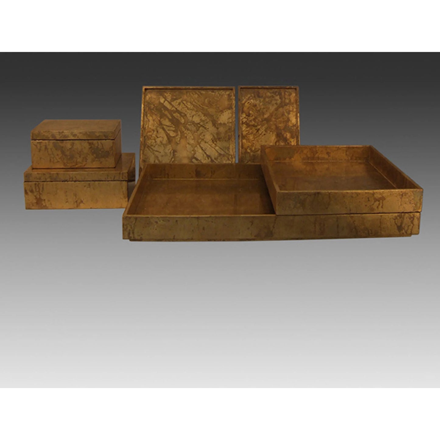 008 SR-701589,SR-701590 | Additional Silo | Luxe Leaf Box by Global Views in vietnamese lacquer, gold leaf. Made from mdf in a transitional style.