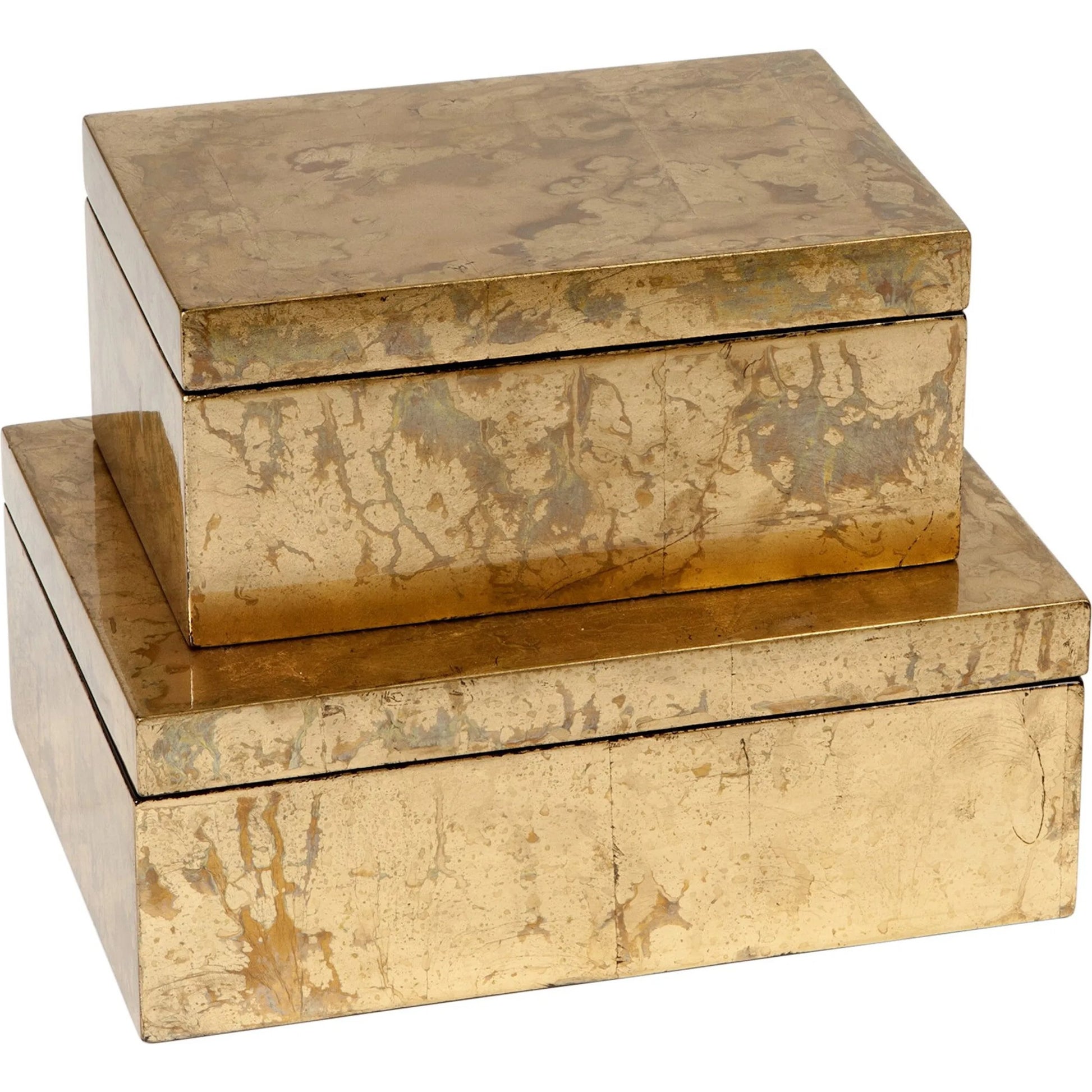 Luxe Leaf Box by Global Views in vietnamese lacquer, gold leaf. Made from mdf in a transitional style.