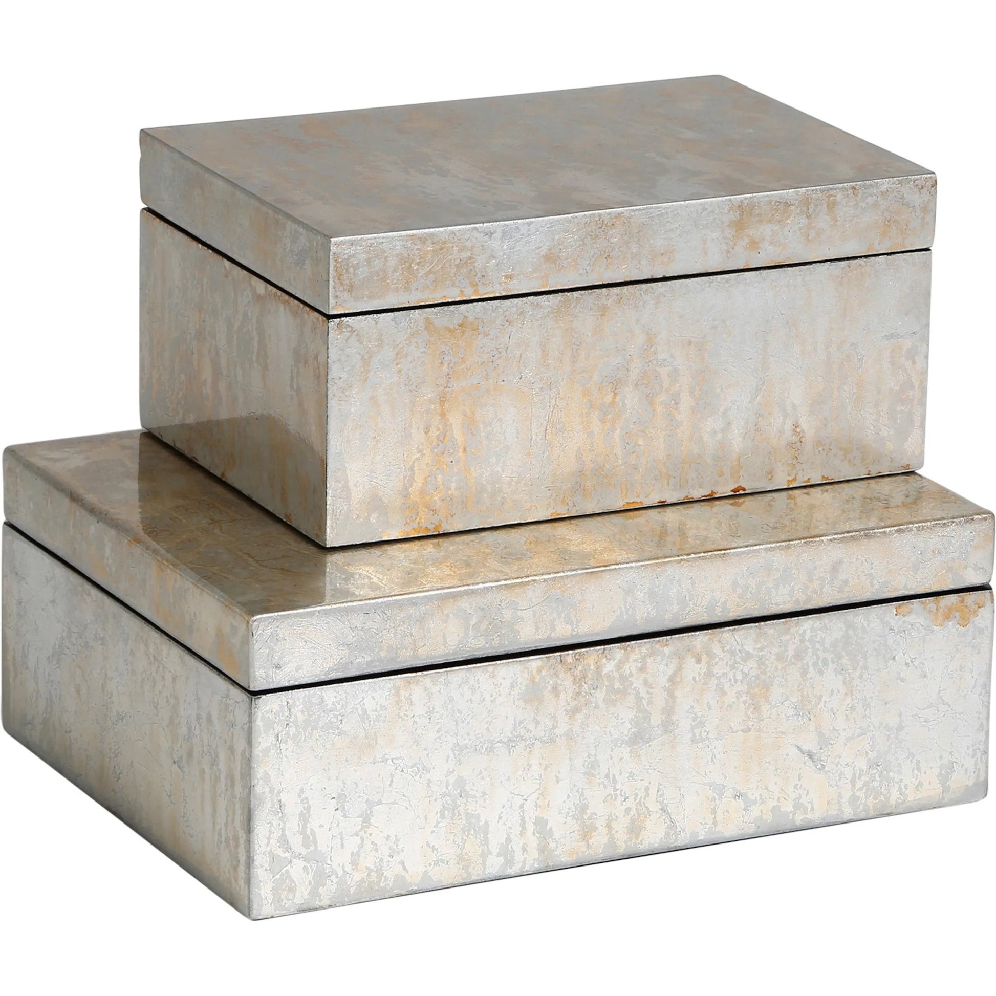 Leaf Box by Global Views in champagne, vietnamese lacquer. Made from mdf in a transitional style.