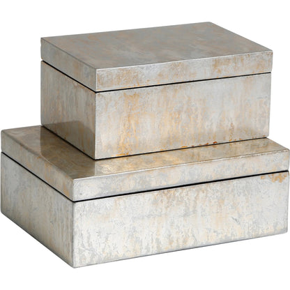 Leaf Box by Global Views in champagne, vietnamese lacquer. Made from mdf in a transitional style.