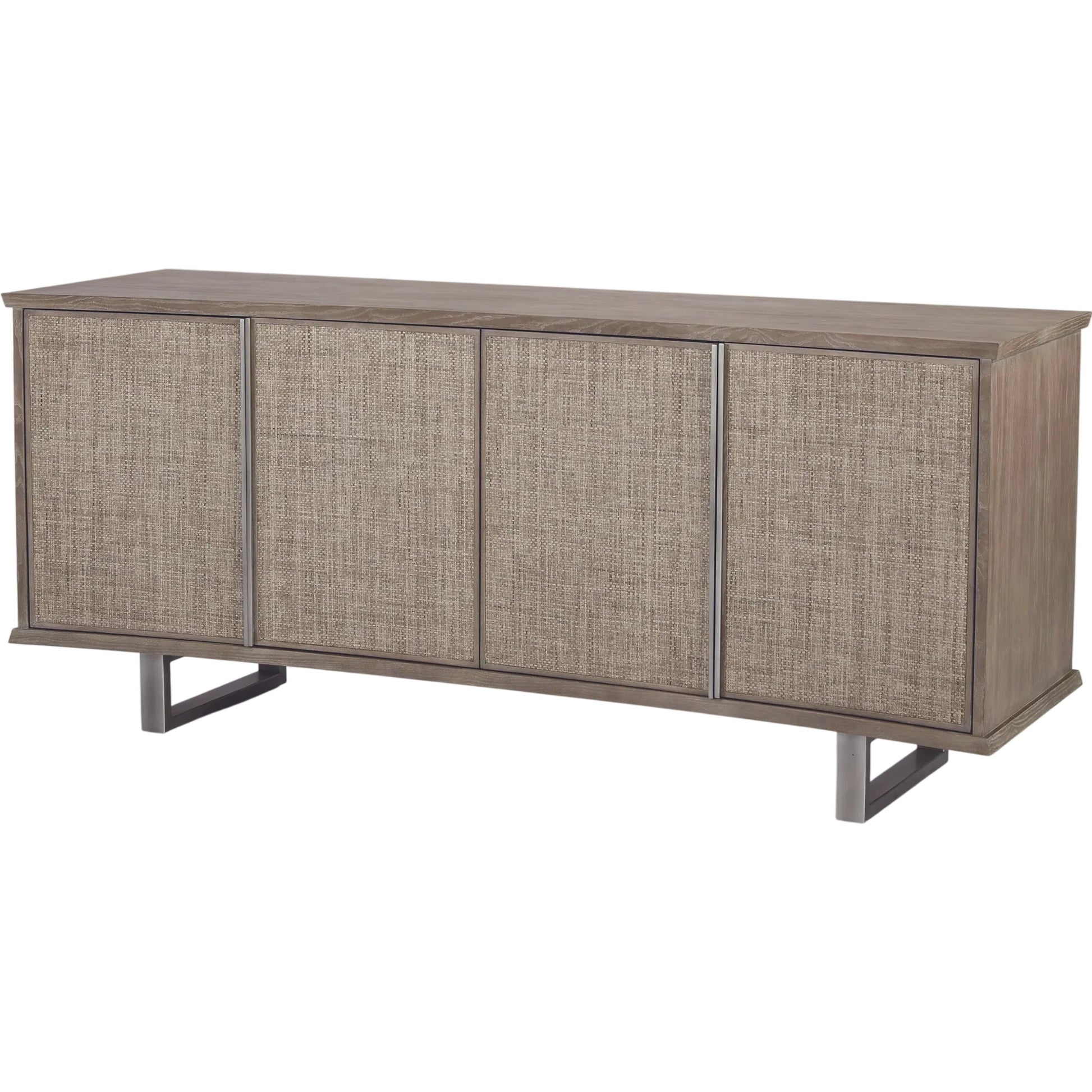 Delphi Media Cabinet by Global Views in gray cerused ash, pewter, acacia, ash. Made from ash, mdf, stainless steel, grasscloth in a modern style.