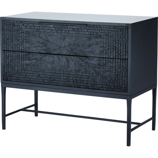 Kyoto Chest by Global Views in jagged gmelina black, wbi. Made from gmelina, mdf, metal in a modern style.