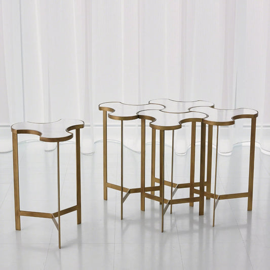 Link Bunching Table by Global Views in gold. Made from iron, marble in a transitional style.