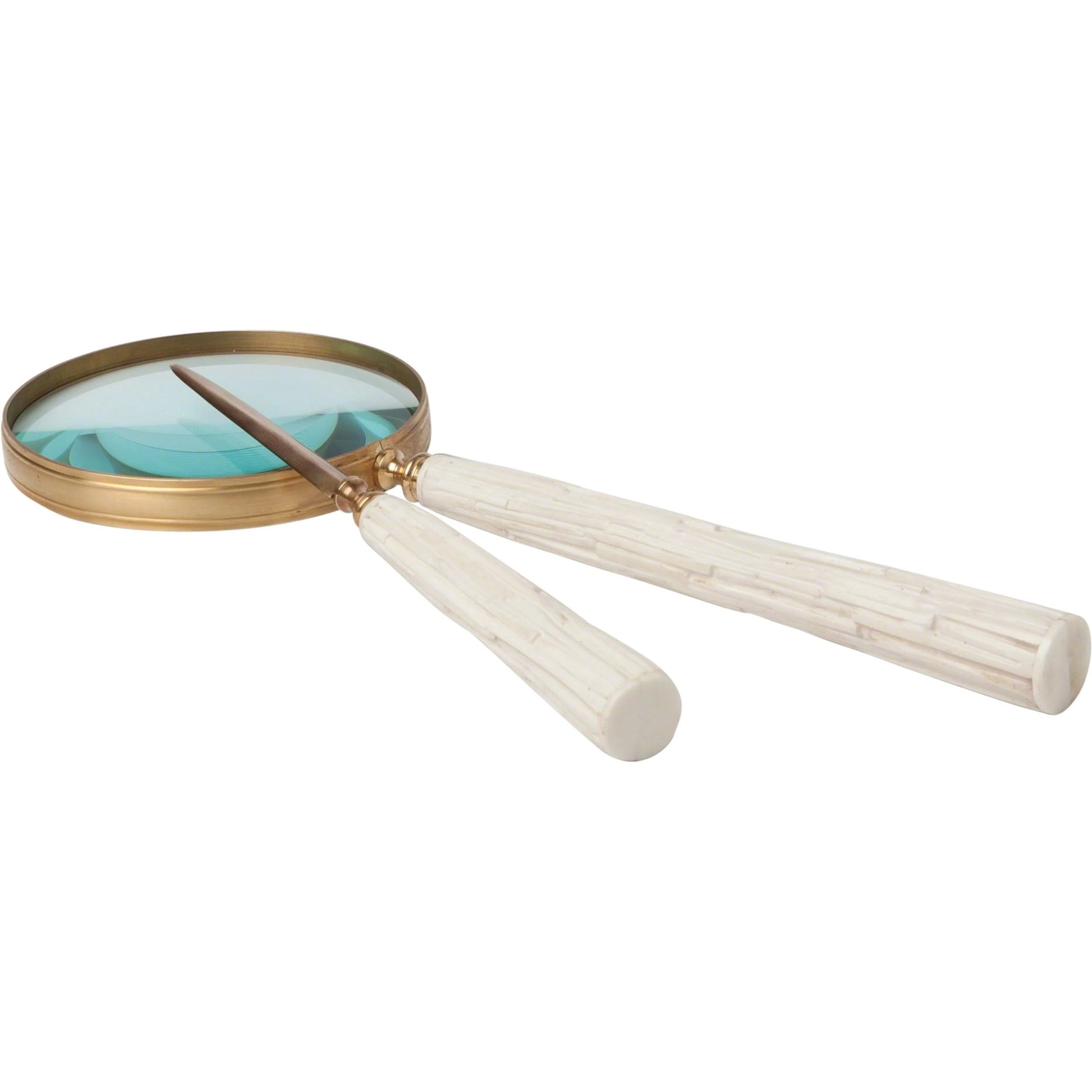 Chiseled Bone Magnifying Glass by Global Views. Made from buffalo bone, brass in a transitional style.