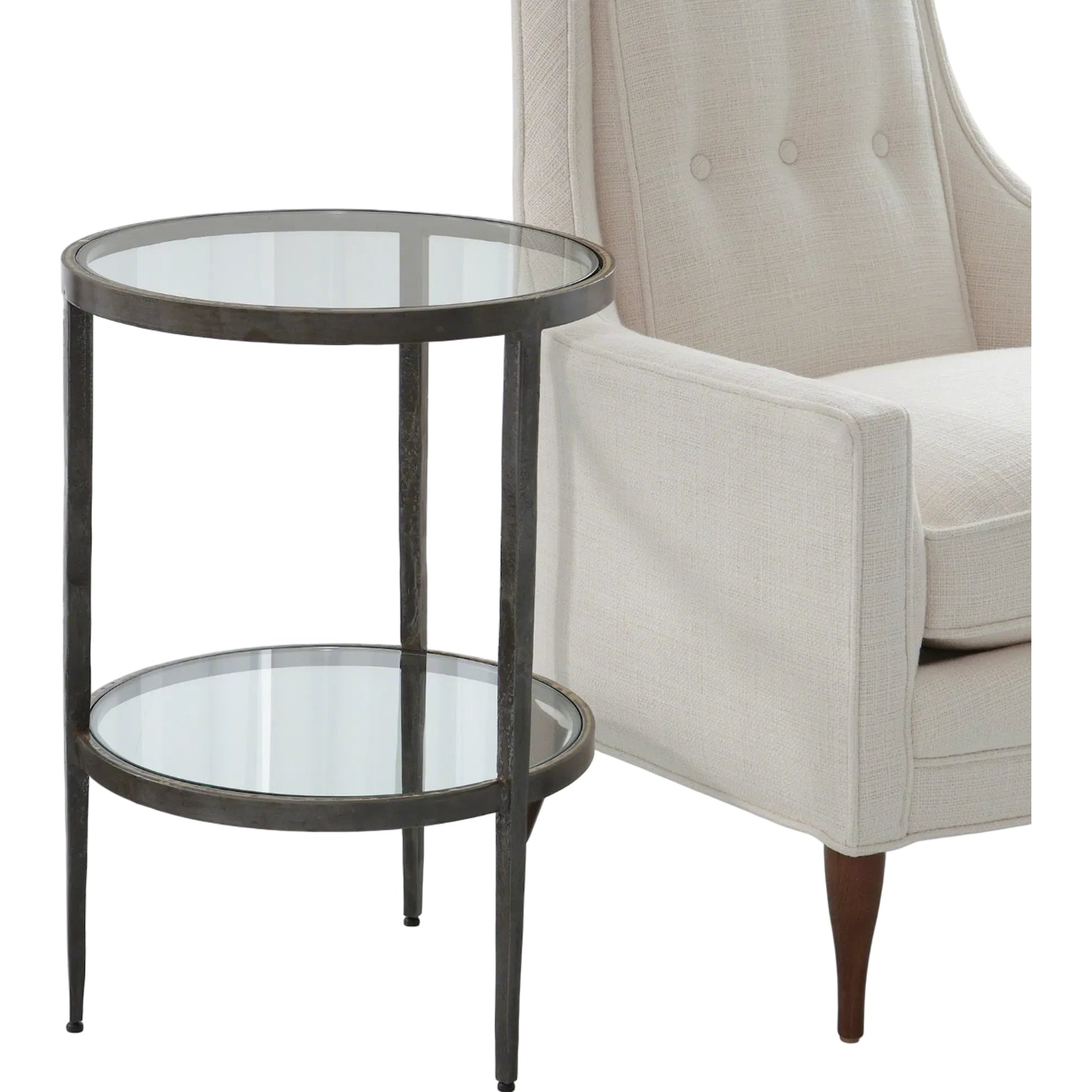 Laforge Side Table by Global Views. Made from iron, tempered glass in a transitional style.