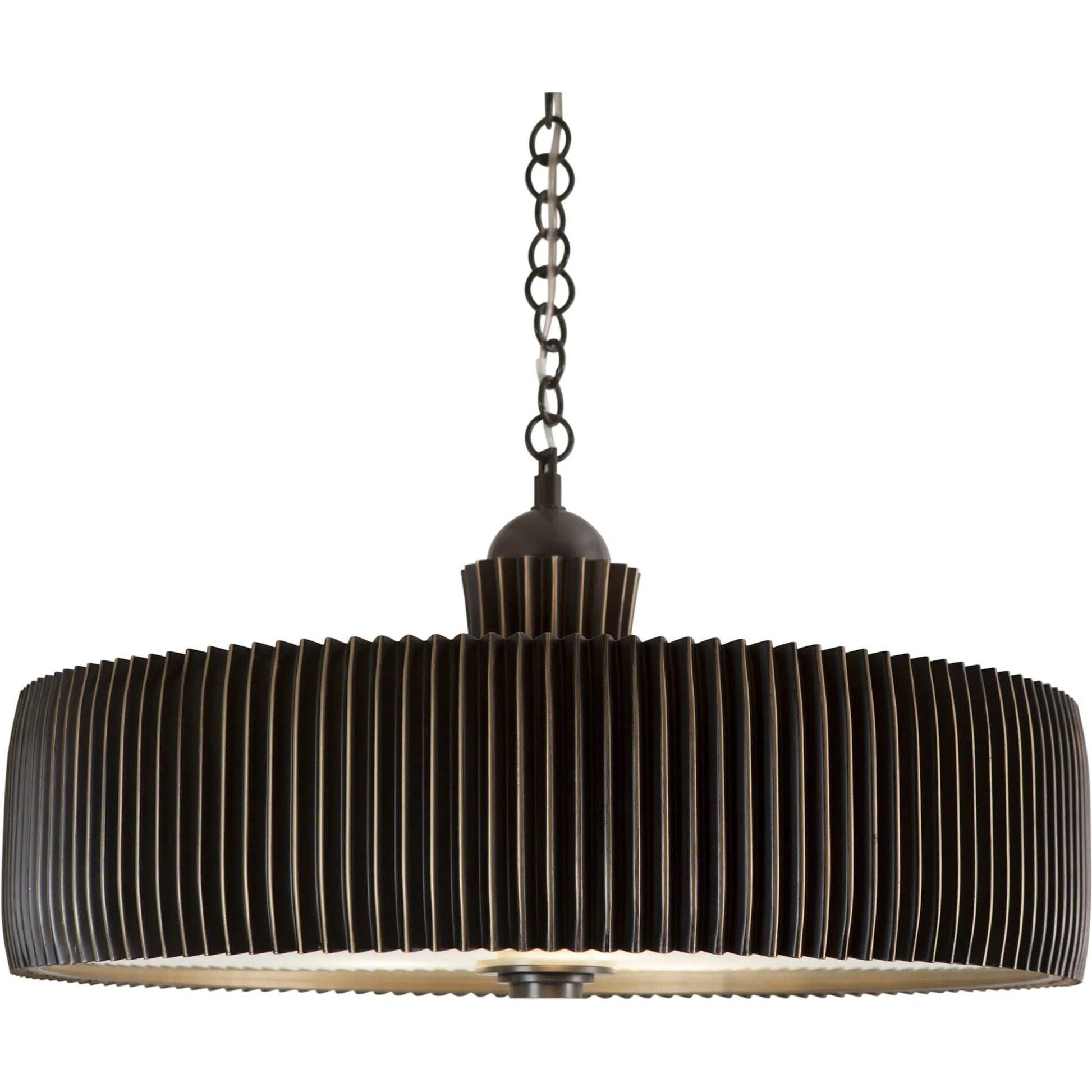 Crimp Chandelier by Global Views. Made from steel, brass, frosted glass in a modern style.