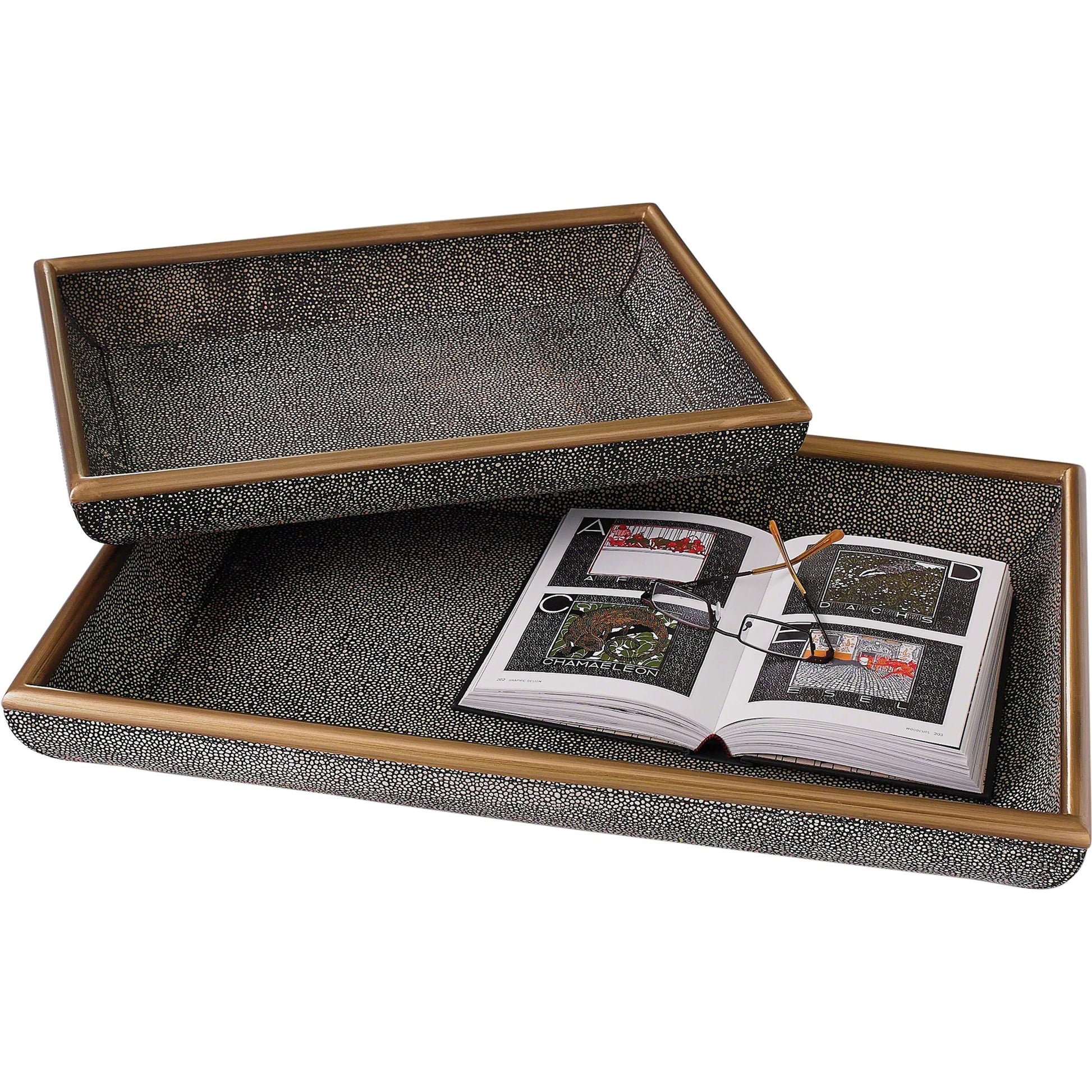 Churchill Tray by Global Views. Made from mdf, shagreen embossed leather in a eclectic & global style.