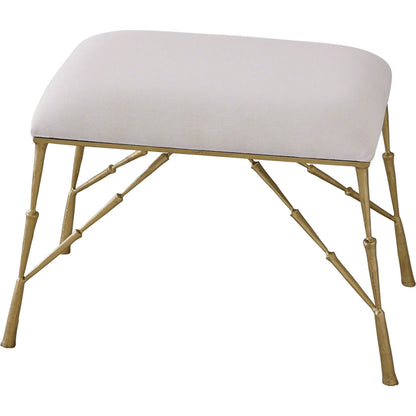 Spike Bench with Muslin Cushion by Global Views in antique brass. Made from iron in a transitional style.