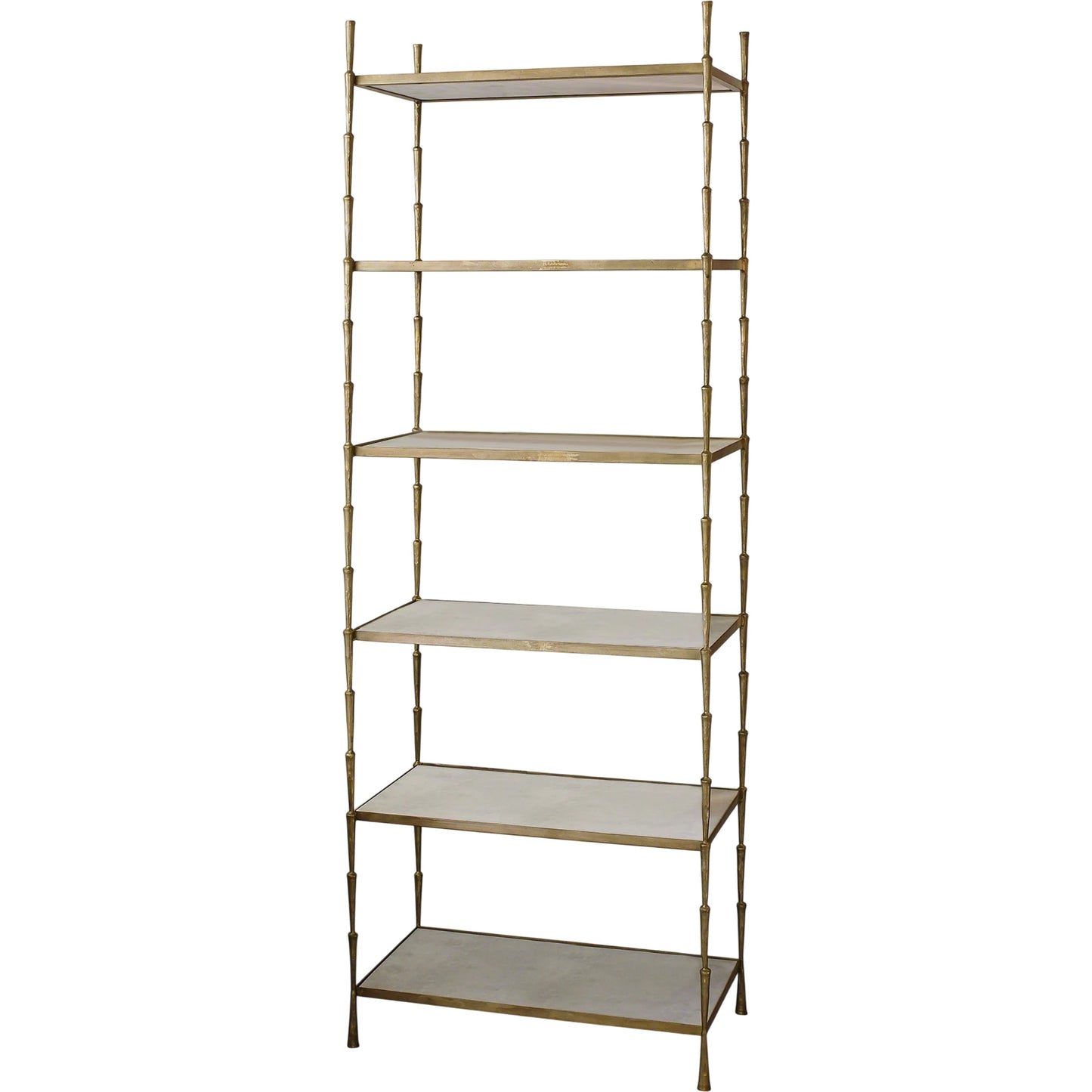 001 SR-702076 | Primary Silo | Spike Etagere by Global Views in antique brass. Made from iron, white marble in a transitional style.