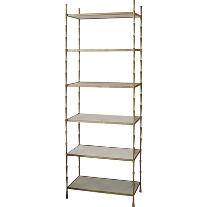 Spike Etagere by Global Views in antique brass. Made from iron, white marble in a transitional style.