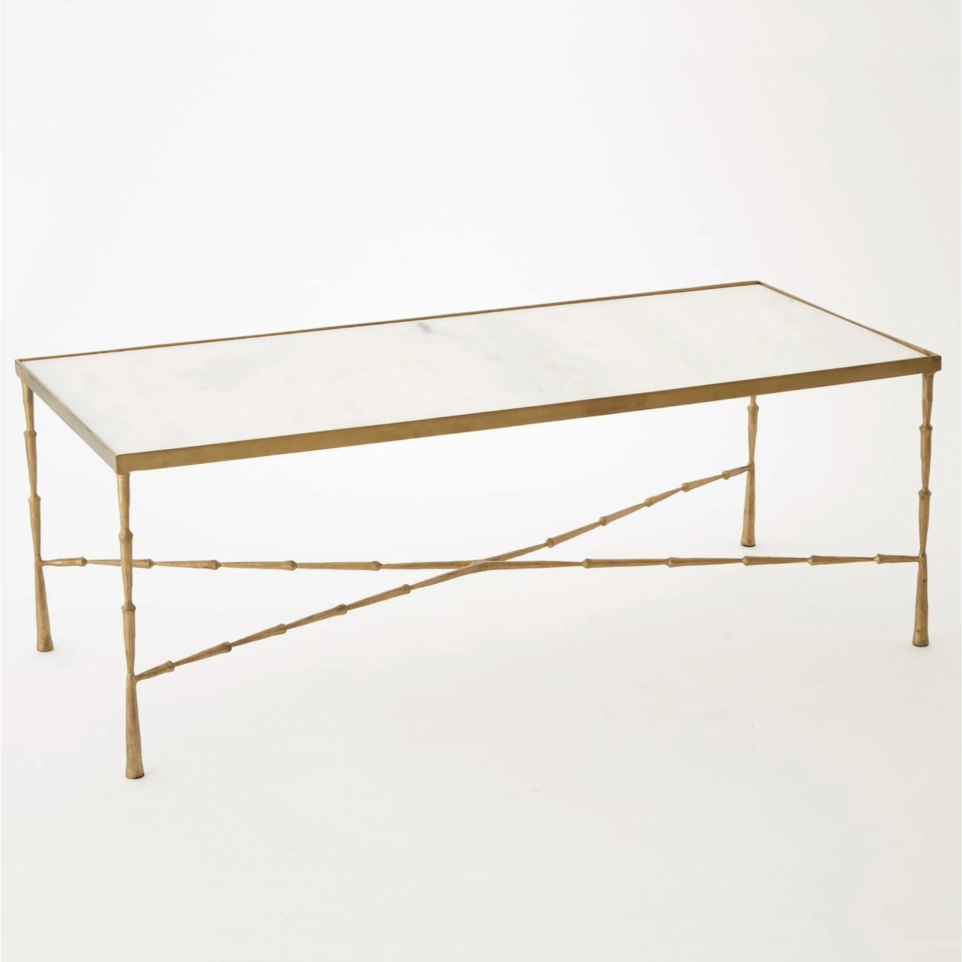 Spike Cocktail Table by Global Views in antique brass. Made from iron, marble in a transitional style.