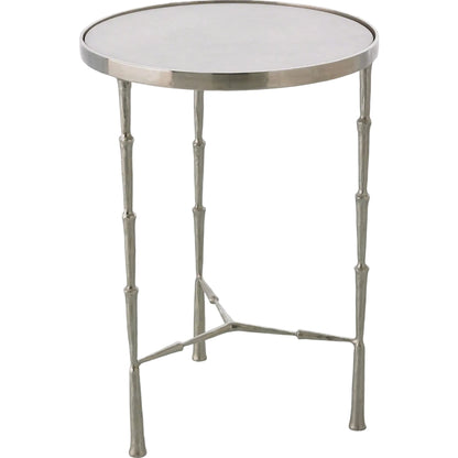 Spike Accent Table by Global Views in antique brass with white marble. Made from iron, 15 mm thick white marble in a eclectic & global style.