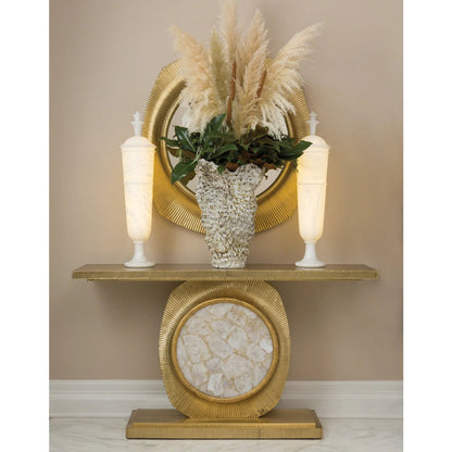 Opera Fluted Console by Global Views in gold. Made from mdf, brass sheet, quartz in a modern style.