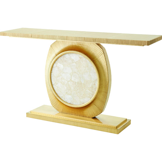 Opera Fluted Console by Global Views in gold. Made from mdf, brass sheet, quartz in a modern style.