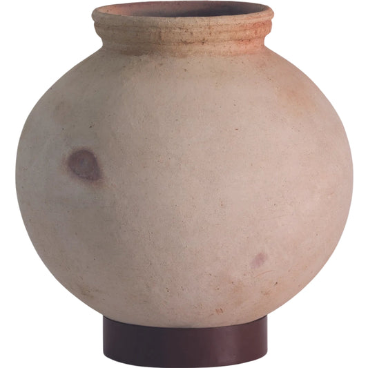 Desert Water Pot with Base by Global Views in burnt wax. Made from iron, terracotta in a rustic style.