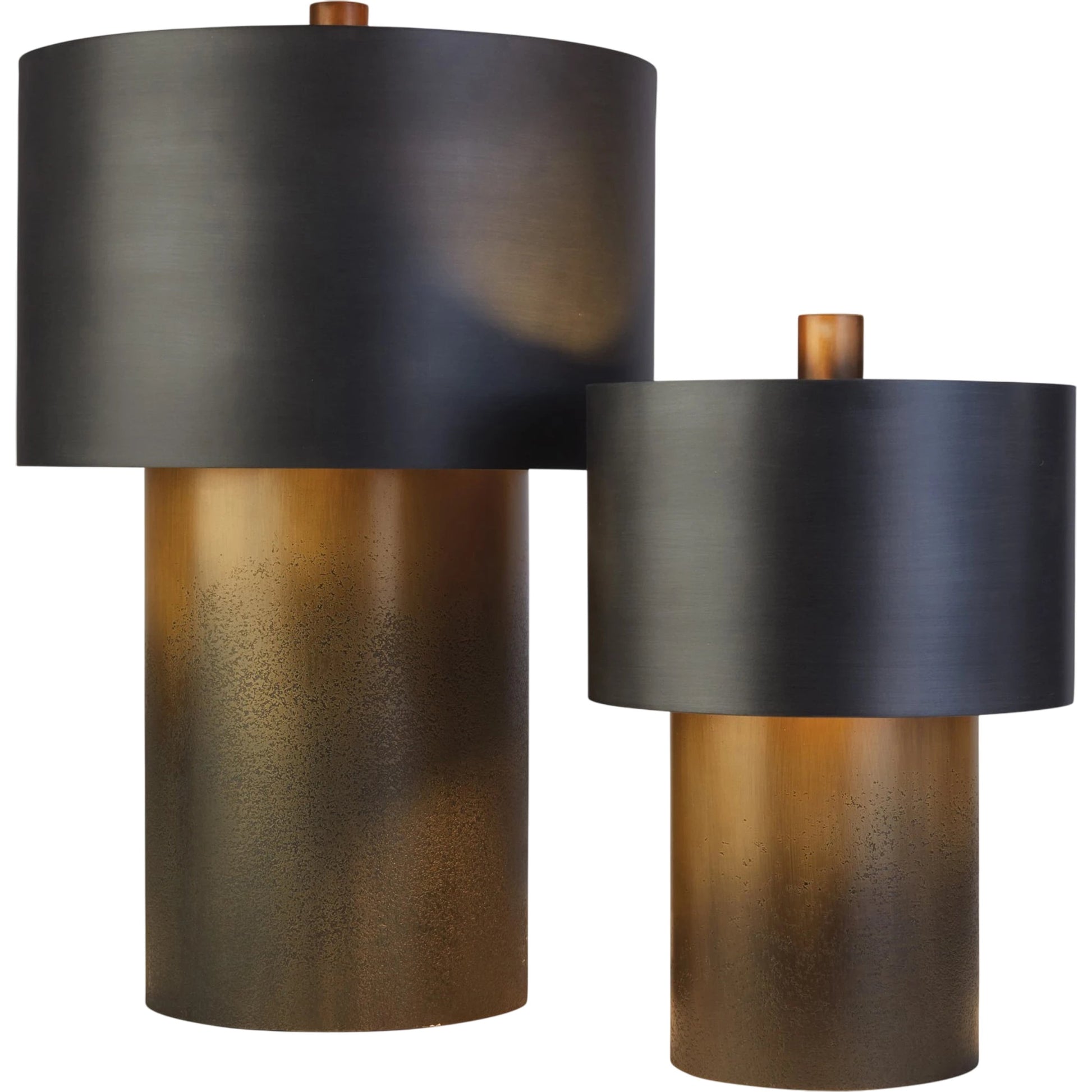 Tortoise Drum Lamp by Global Views in antique zinc, ombre brass. Made from unique in a eclectic & global style.