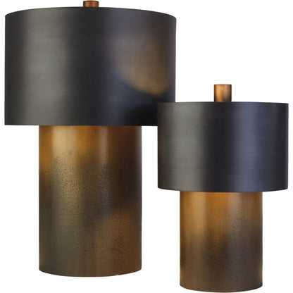 Tortoise Drum Lamp by Global Views in antique zinc, ombre brass. Made from unique in a eclectic & global style.