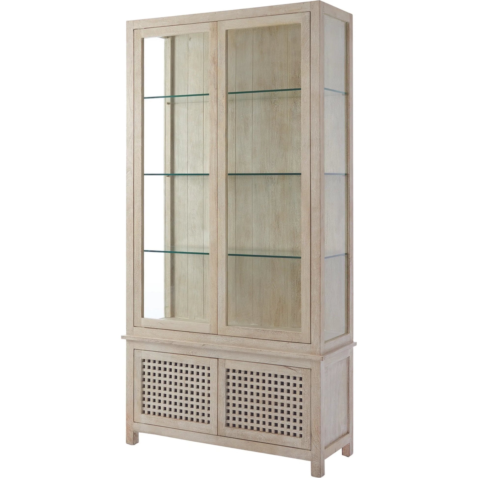 Driftwood Vitrine by Global Views in white sandblasted. Made from mago, tempered glass in a transitional style.
