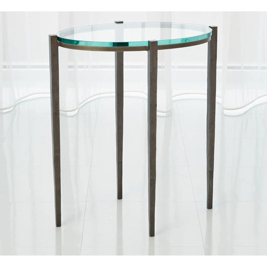 Petite Oval Accent Table by Global Views. Made from iron, tempered glass in a transitional style.