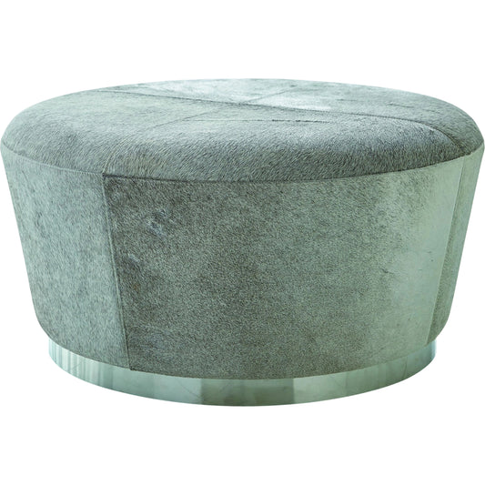 Tapered Ottoman by Global Views in nickel. Made from mdf, stainless steel, leather in a modern style.