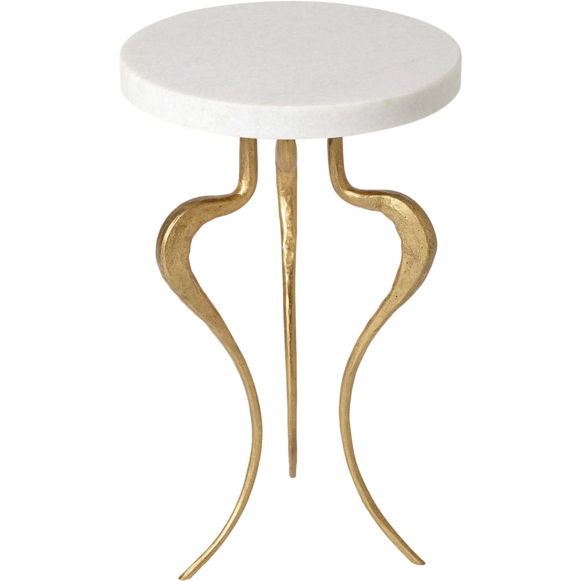 Silhouette Accent Table by Global Views in antique gold. Made from iron, white honed marble in a eclectic & global style.