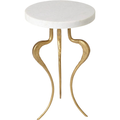 Silhouette Accent Table by Global Views in antique gold. Made from iron, white honed marble in a eclectic & global style.