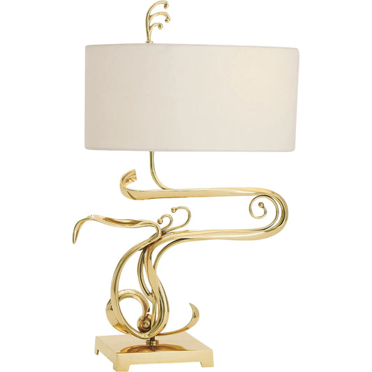 Fete Table Lamp by Global Views. Made from brass, fabric in a eclectic & global style.