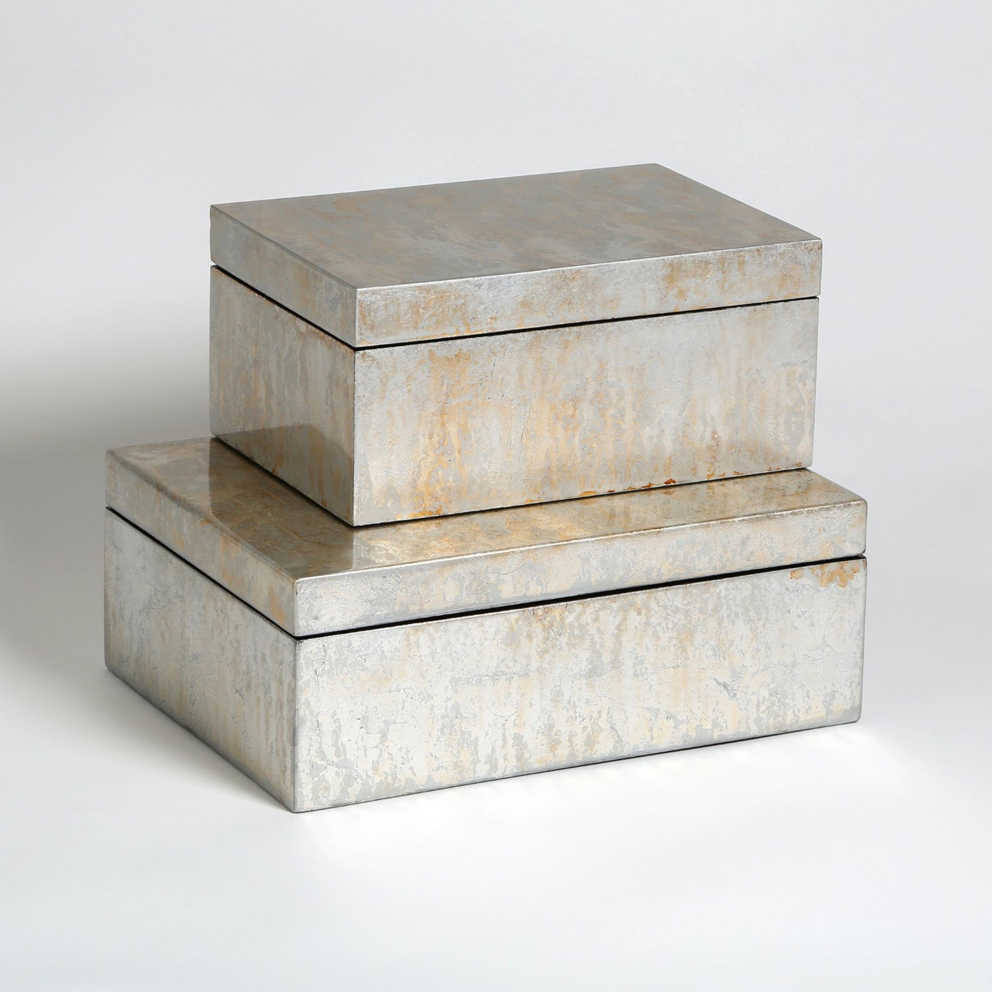 Leaf Box by Global Views in champagne, vietnamese lacquer. Made from mdf in a transitional style.