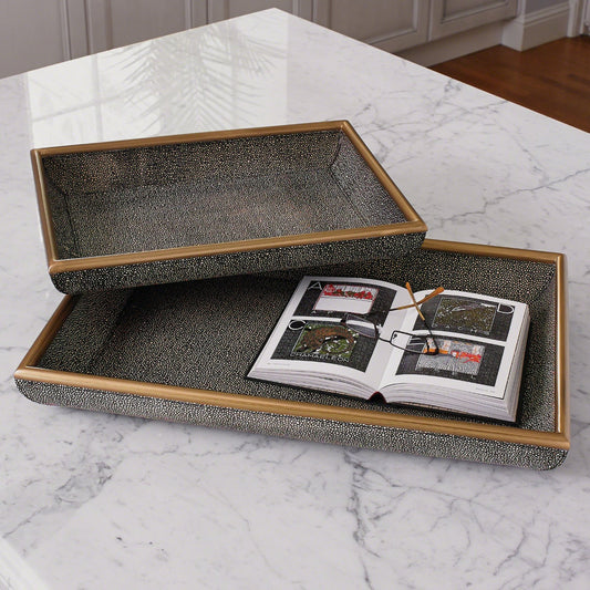 Churchill Tray by Global Views. Made from mdf, shagreen embossed leather in a eclectic & global style.