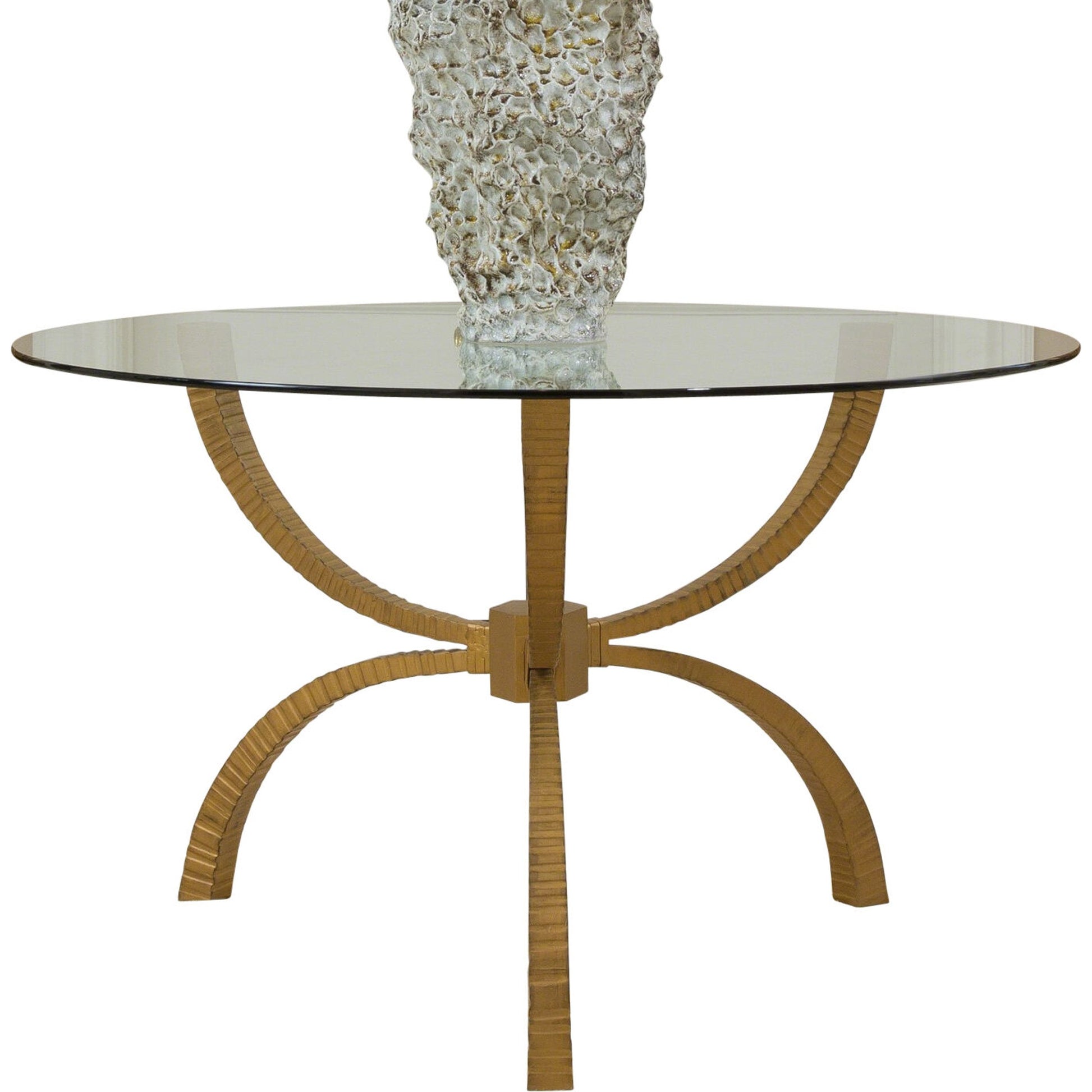 Teton Table by Global Views in gold. Made from hand-forged iron, tempered glass in a eclectic & global style.
