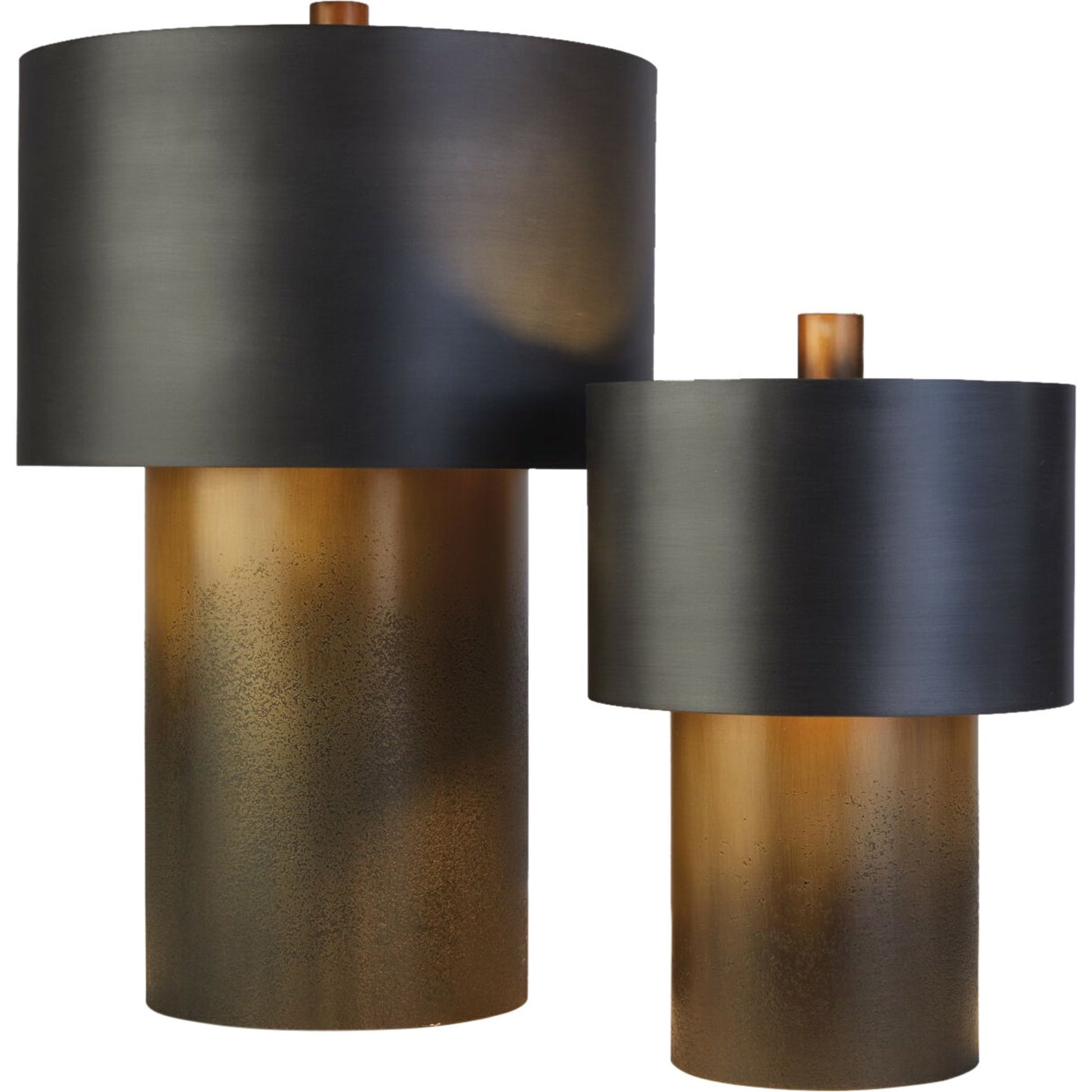 Tortoise Drum Lamp by Global Views in antique zinc, ombre brass. Made from unique in a eclectic & global style.