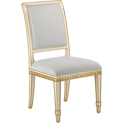 Ines Chair by Currey and Company in mixology moonstone and ivory, antique gold. Made from mahogany in a transitional style.