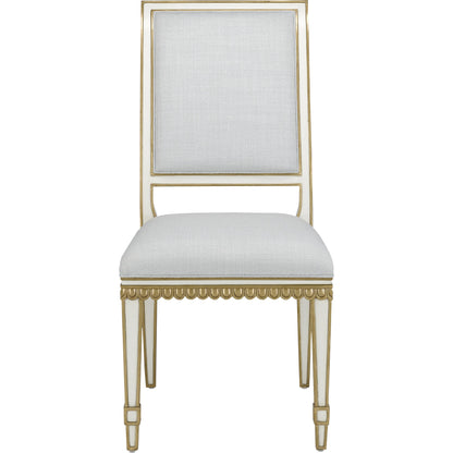 Ines Chair by Currey and Company in mixology moonstone and ivory, antique gold. Made from mahogany in a transitional style.