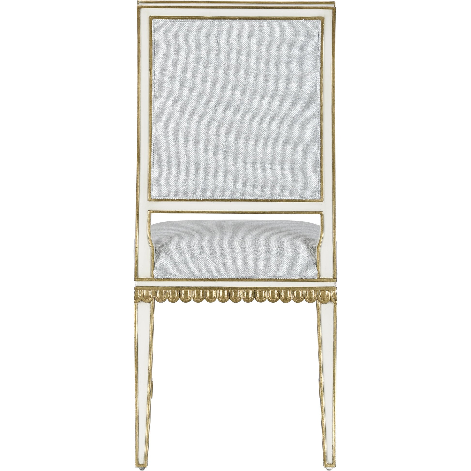 Ines Chair by Currey and Company in mixology moonstone and ivory, antique gold. Made from mahogany in a transitional style.