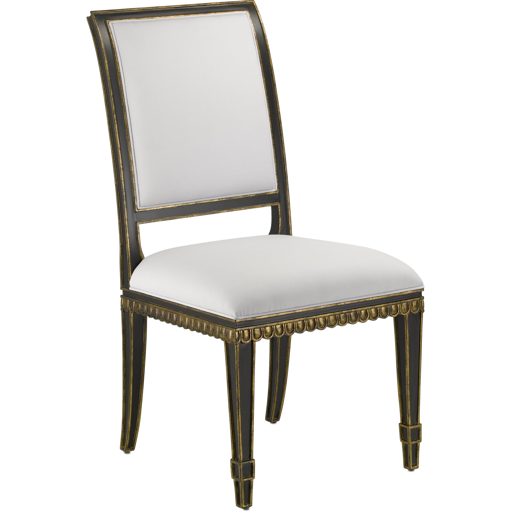 Ines Chair by Currey and Company in mixology moonstone and ivory, antique gold. Made from mahogany in a transitional style.