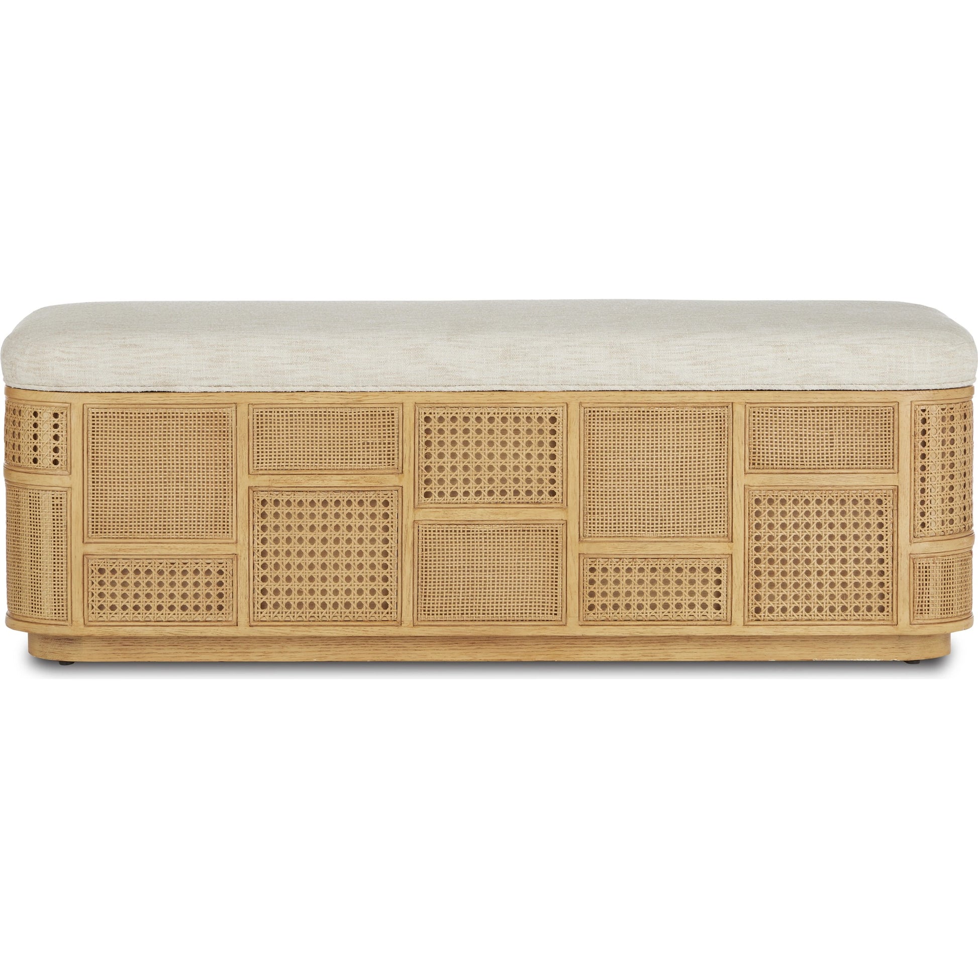 Anisa Parchment Storage Bench by Currey and Company. Made from oak, rattan weave in a cottage & farmhouse style.
