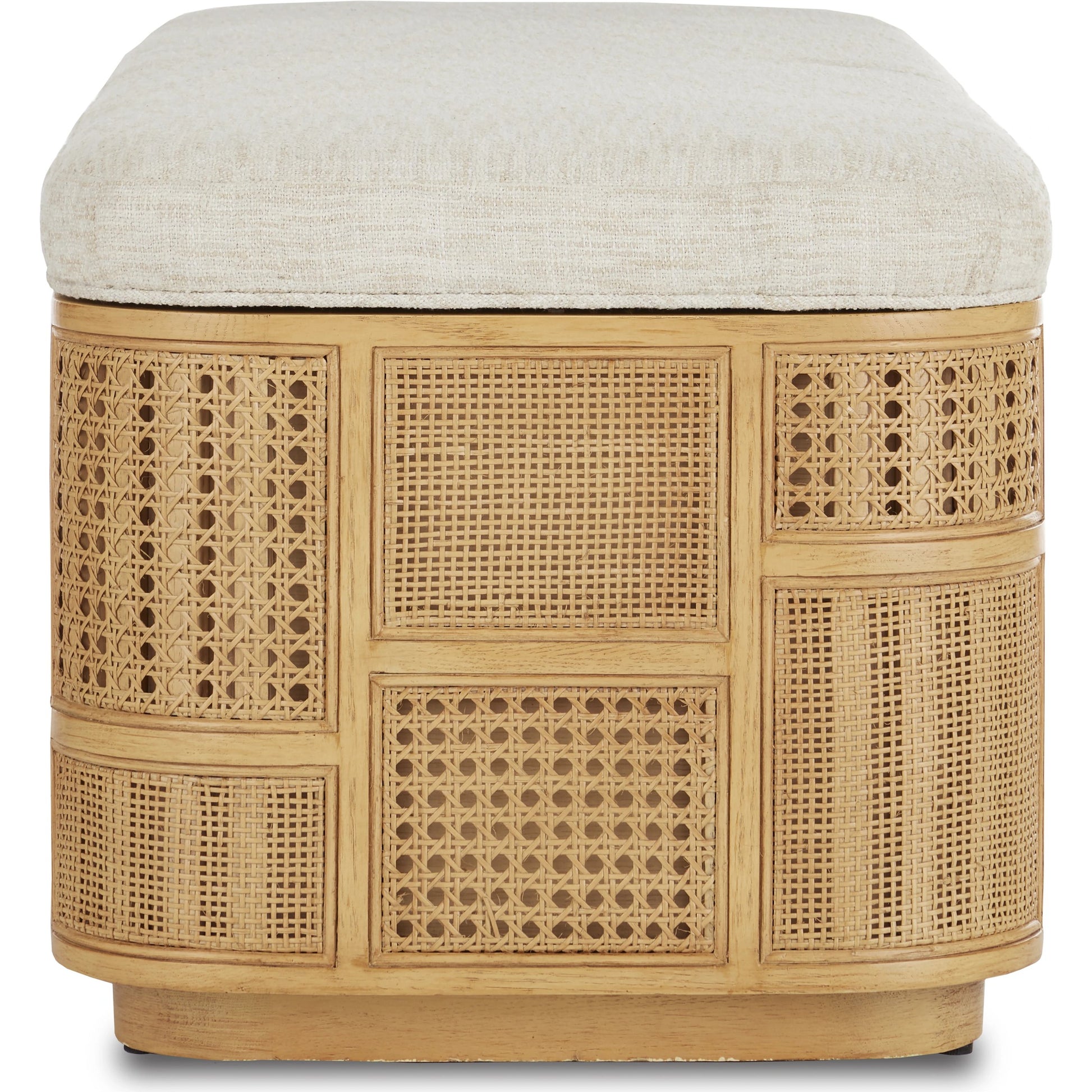 Anisa Parchment Storage Bench by Currey and Company. Made from oak, rattan weave in a cottage & farmhouse style.
