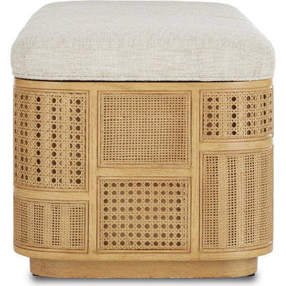 Anisa Parchment Storage Bench by Currey and Company. Made from oak, rattan weave in a cottage & farmhouse style.
